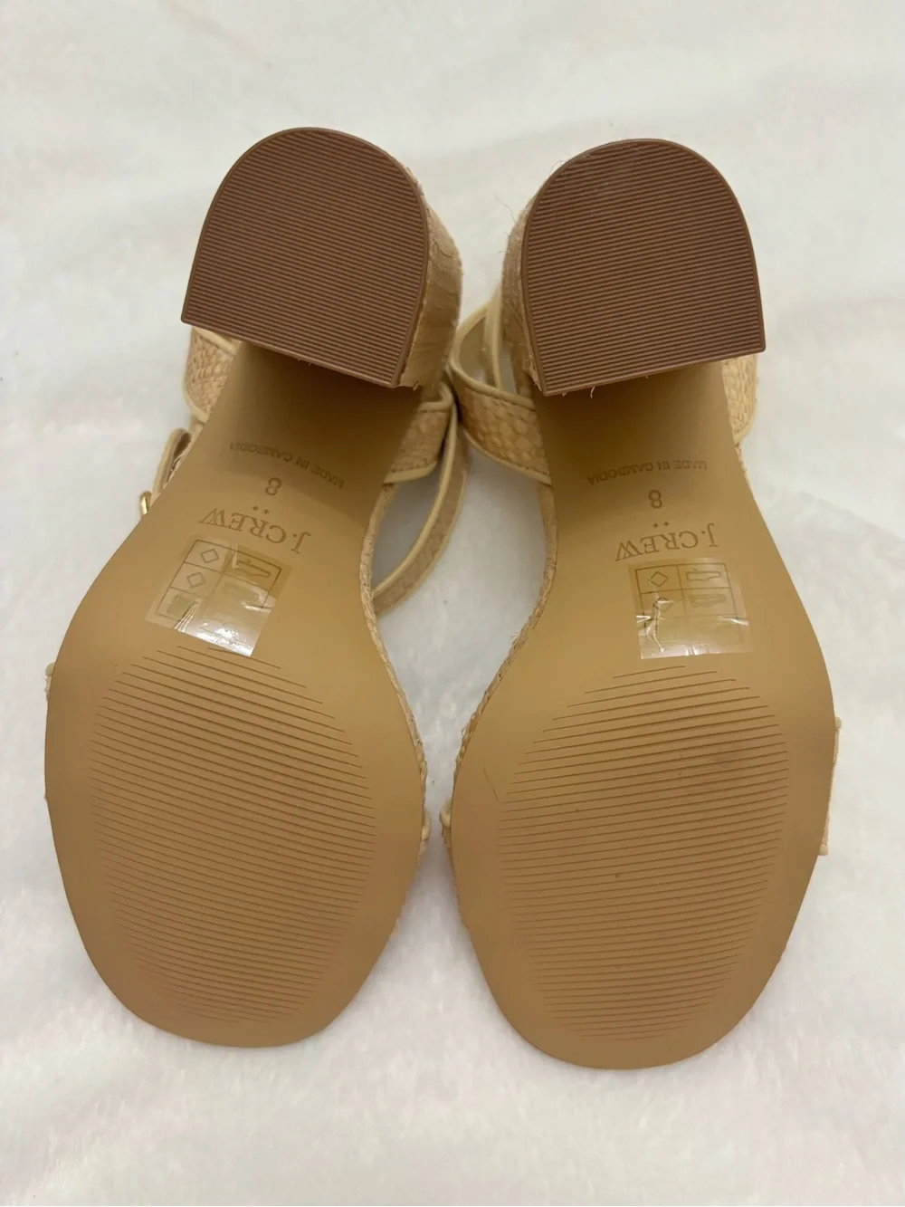 NWOT J Crew Factory Woven Block Heel Neutral Beige Raffia Ankle Strap Sandals
